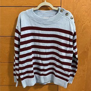 Loft Blue and Maroon Striped Sweater with Shoulder Buttons (NWT)